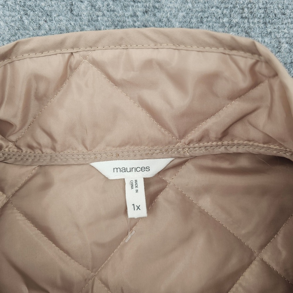 Maurices Womens 1X Tan Quilted Puffer Vest Diamond Stitch Zip Snap Front Khaki - Picture 4 of 6
